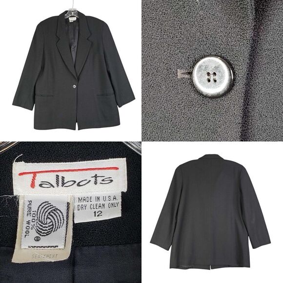 Talbots Vintage Blazer Women's Size 12 Wool Lined Black One Button Jacket - Picture 1 of 7